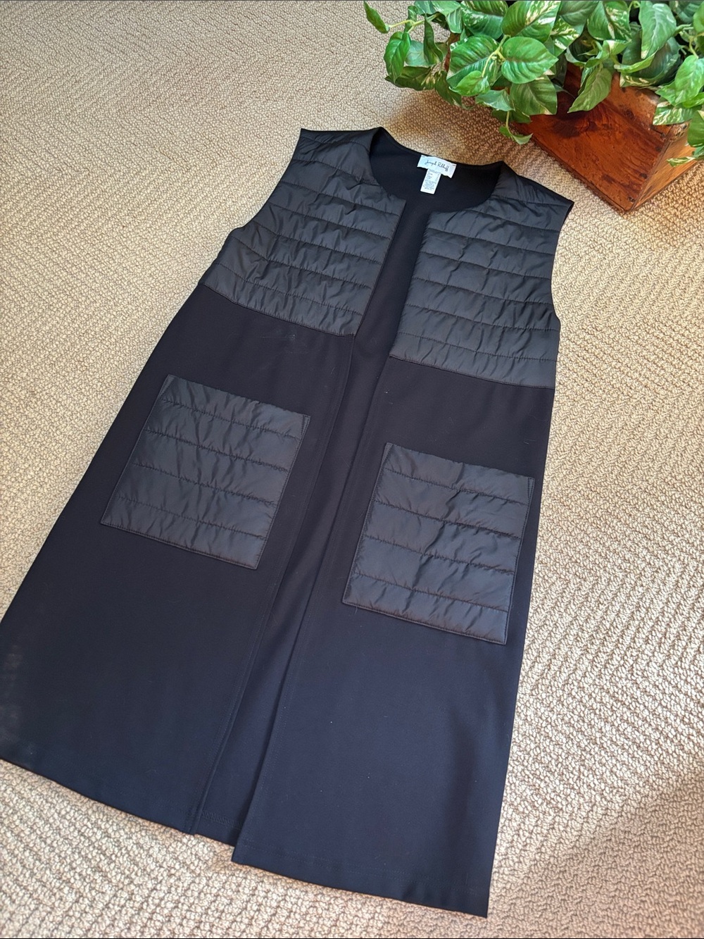 Joseph Ribkoff Black Sleeveless Quilted-Panel Midi vest
